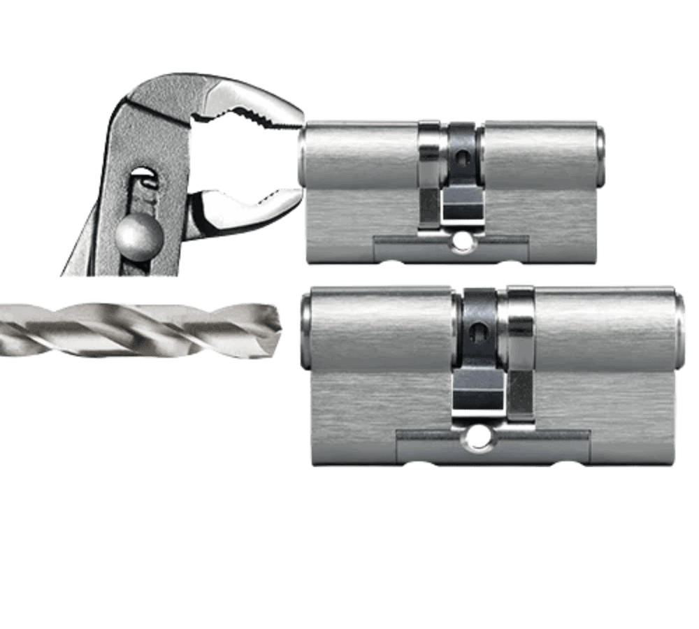 Trek-en afbreekbeveiliging en uitboorbeveiliging bij een EVVA 4VKS